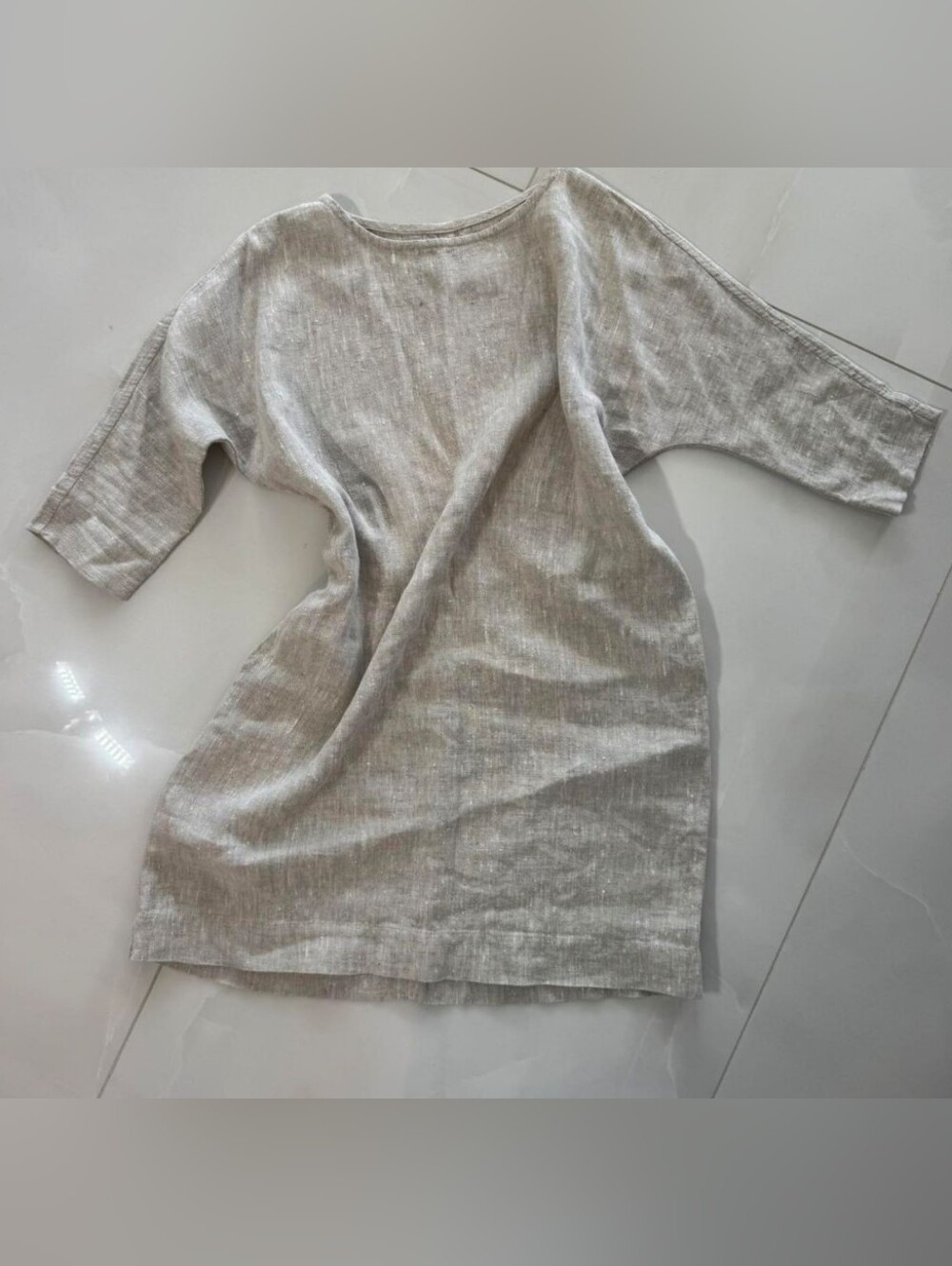 notPERFECTLINEN Heavy Weight Linen Tunic Dress in Heathered Beige
